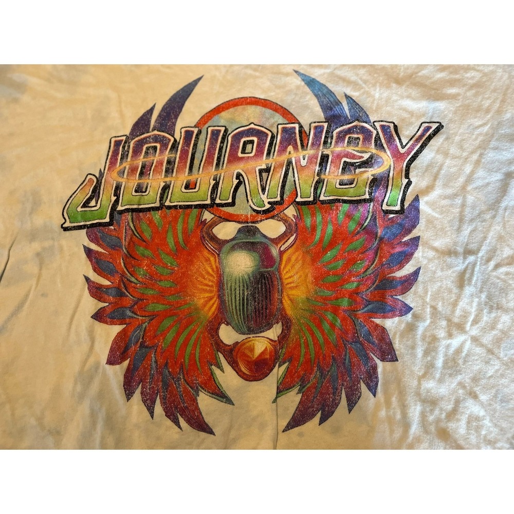 Journey Band Tee XL White Graphic Scarab Wings 80s Rock Cropped T Shirt‎ - Picture 2 of 7